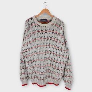 Vintage 90s Fair Isle Chunky Knit Sweater XXL Men's Oversized Winter